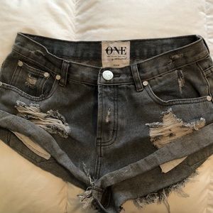 One Teaspoon Bandits Gray Jean Shorts
